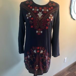 Navy embroidered dress.